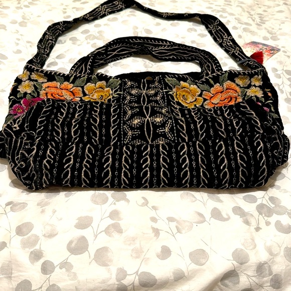 Johnny Was Flores Velvet Tote. Black with multicolored embroidery. NWT - Picture 5 of 12